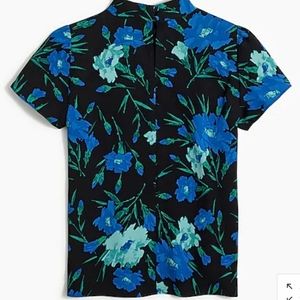 J CREW BLUE & BLACK MOCK NECK BLOUSE